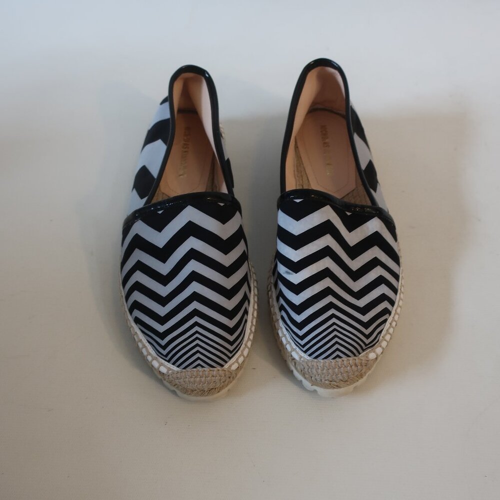 Womens Nicholas Kirkwood Black White Chevron Espadrille Flat Shoes 37 US/7